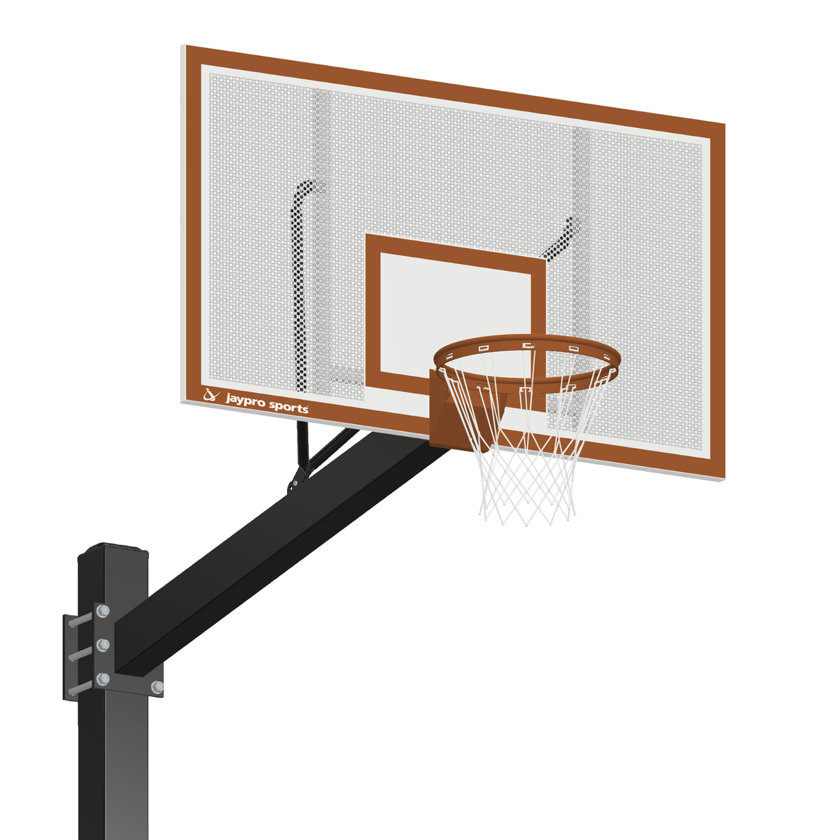 Jaypro Basketball System - Titan   (Powder Coated) Black (6 in. x 6 in. Pole with 6 ft. Offset) - 72 in. Perforated Steel Backboard - Breakaway Playground Goal Jaypro