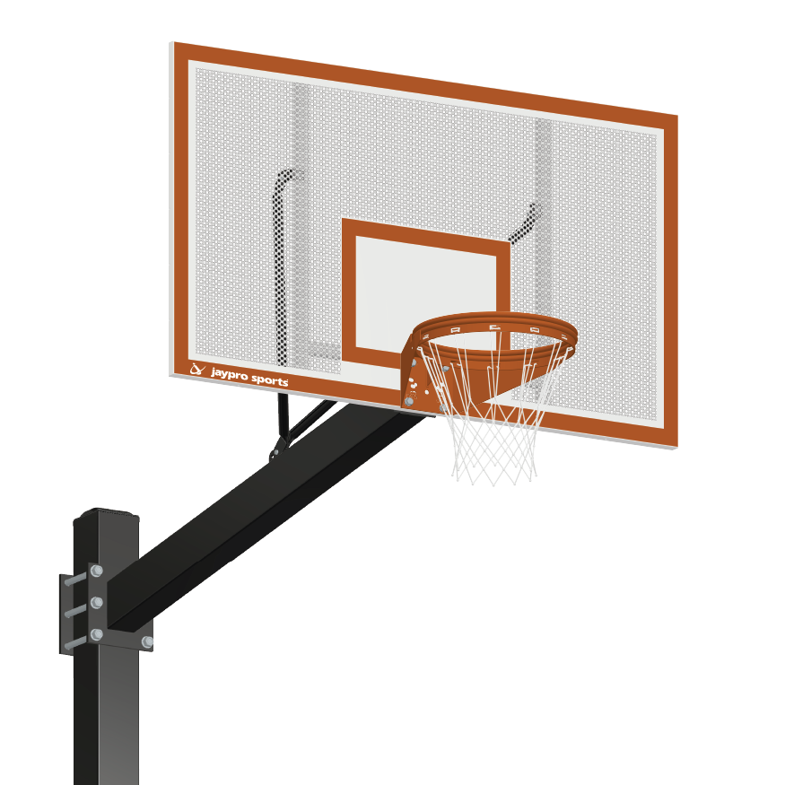 Jaypro Basketball System - Titan   (Powder Coated) Black (6 in. x 6 in. Pole with 6 ft. Offset) - 72 in. Perforated Steel Backboard - Playground Goal (Surface Mount) Jaypro
