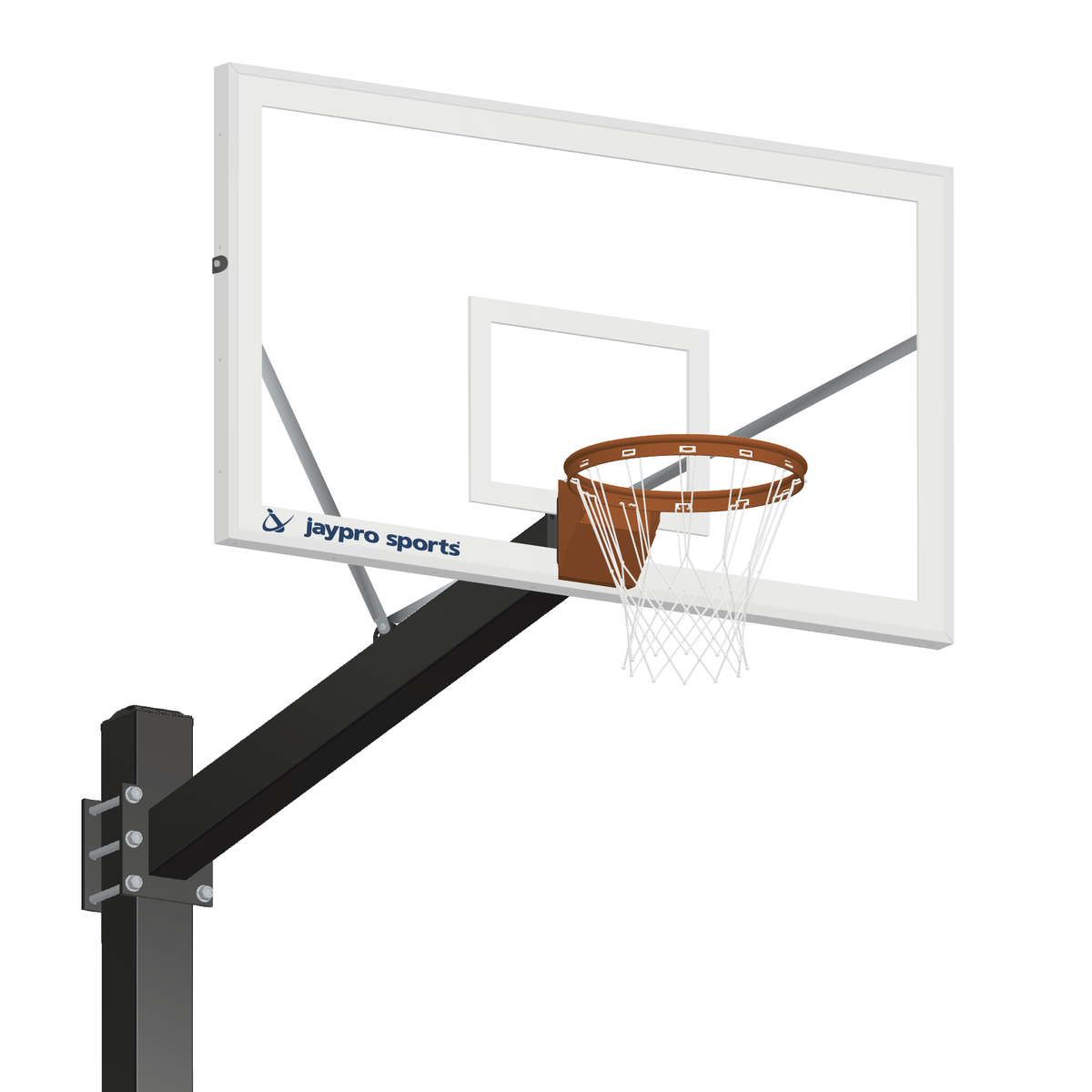 Jaypro Basketball System - Titan   (Powder Coated) Black (6 in. x 6 in. Pole with 6 ft. Offset) - 72 in. Glass Backboard - Breakaway Playground Goal Jaypro