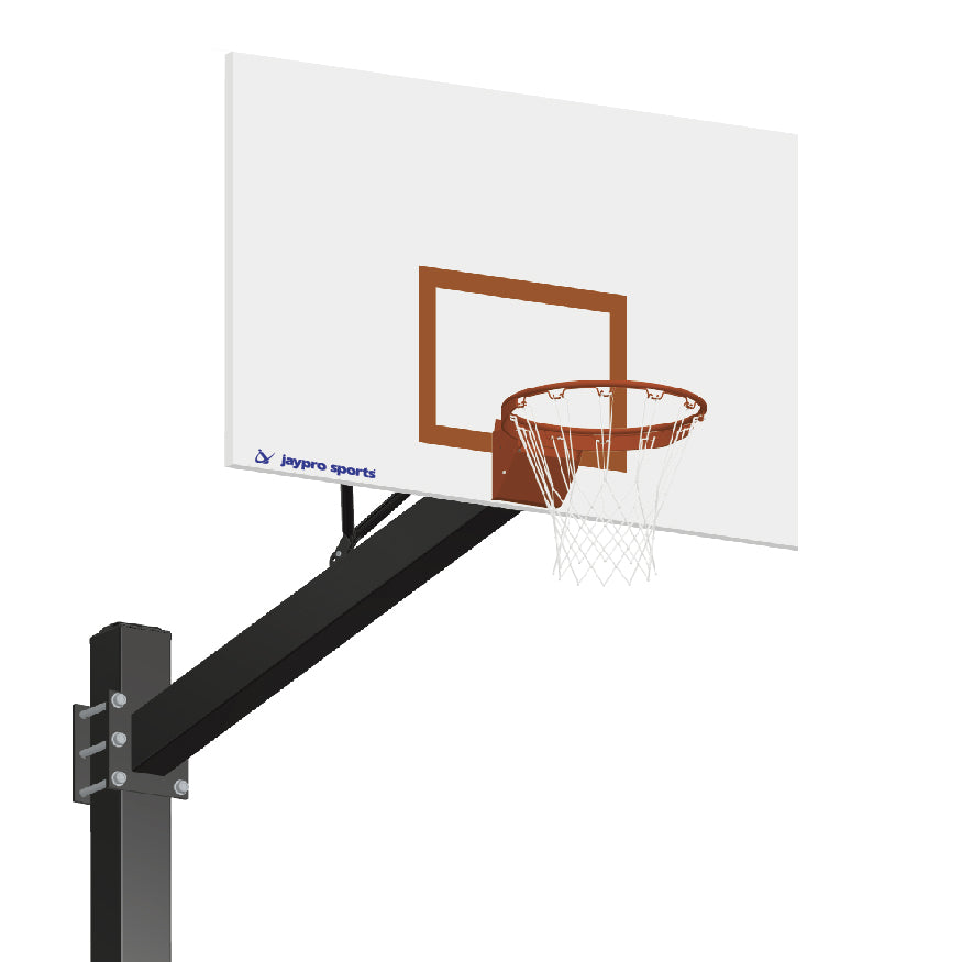 Jaypro Basketball System - Titan   (Powder Coated) Black (6 in. x 6 in. Pole with 6 ft. Offset) - 60 in. Steel Backboard - Flex Rim Goal (Surface Mount) Jaypro