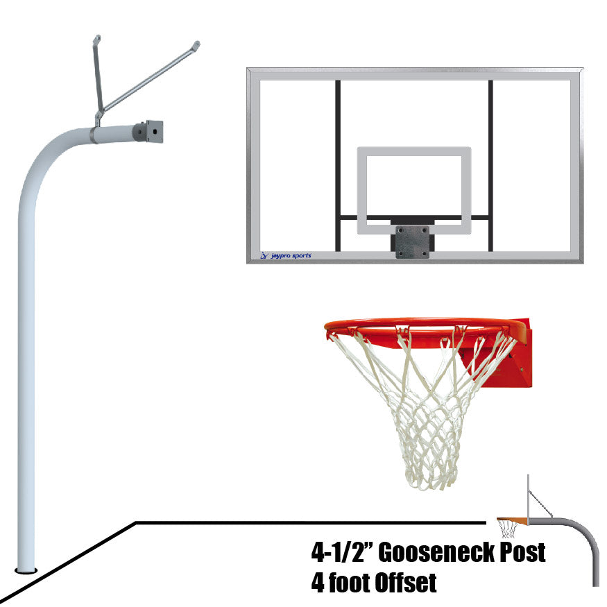 Jaypro Basketball System - Gooseneck (4-1/2 in. Pole with 4 ft. Offset) - 72 in. Acrylic  Board - Flex Rim Goal Jaypro
