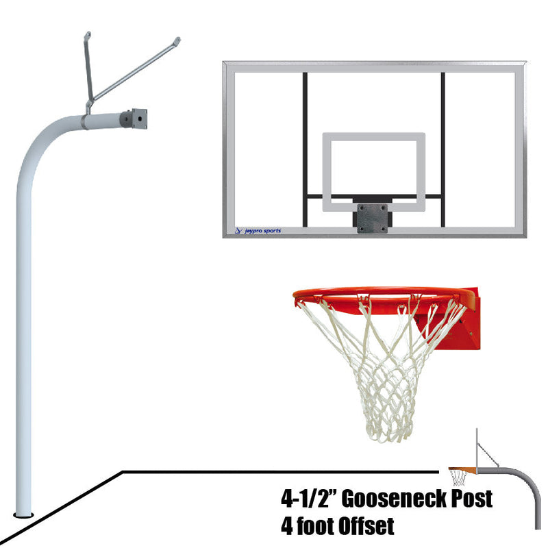 Jaypro Basketball System - Gooseneck (4-1/2 in. Pole with 4 ft. Offset) - 72 in. Acrylic  Board - Flex Rim Goal Jaypro