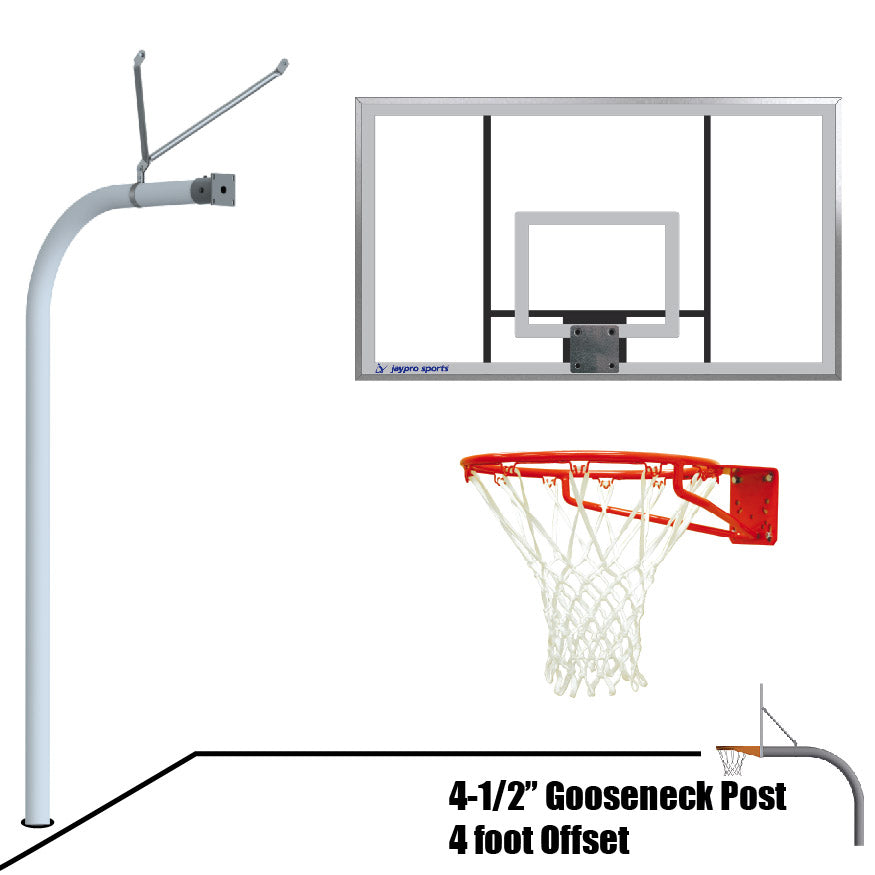 Jaypro Basketball System - Gooseneck (4-1/2 in. Pole with 4 ft. Offset) - 72 in. Acrylic  Board - Super Goal Jaypro