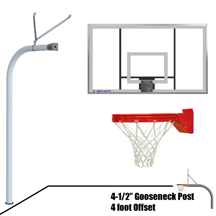 Jaypro Basketball System - Gooseneck (4-1/2 in. Pole with 4 ft. Offset) - 72 in. Acrylic  Board - Playground Breakaway Goal Jaypro