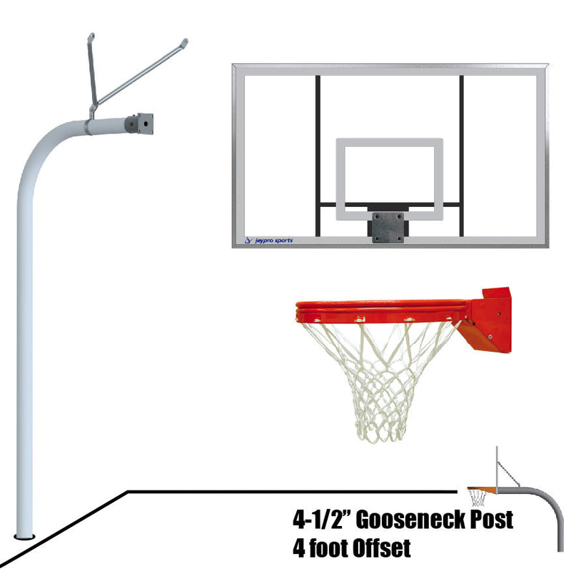 Jaypro Basketball System - Gooseneck (4-1/2 in. Pole with 4 ft. Offset) - 72 in. Acrylic  Board - Playground Breakaway Goal Jaypro