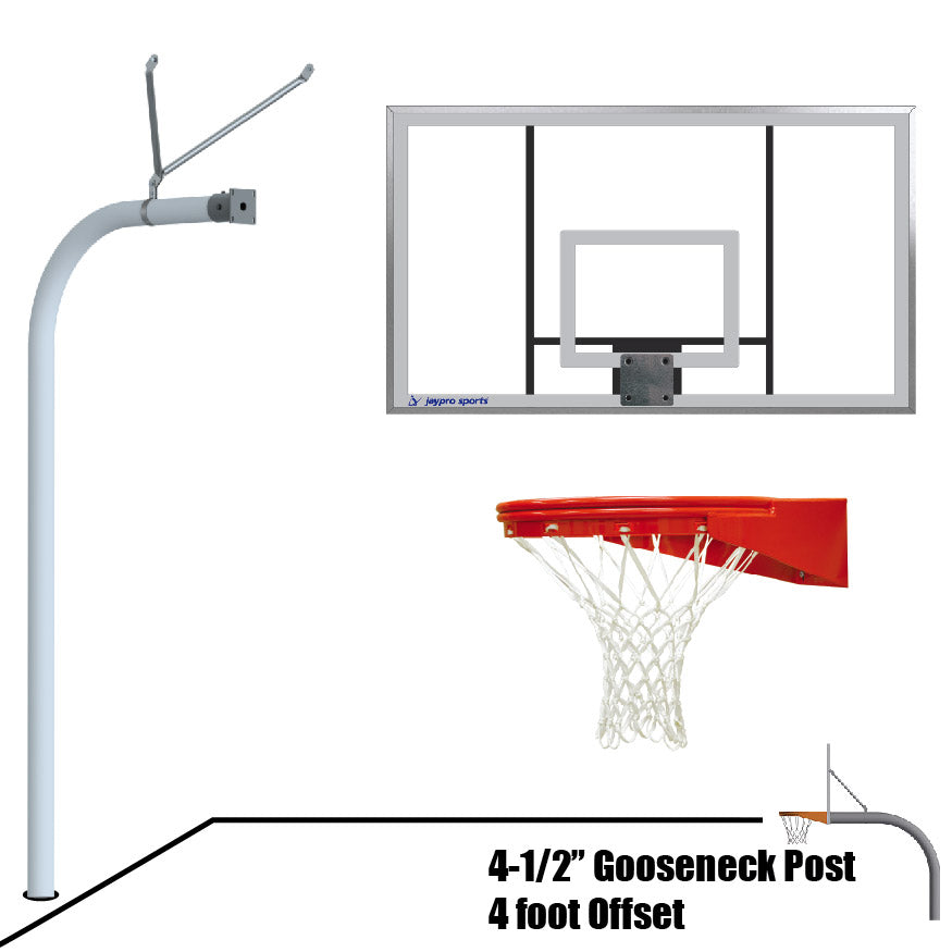 Jaypro Basketball System - Gooseneck (4-1/2 in. Pole with 4 ft. Offset) - 72 in. Acrylic  Board - Playground Goal Jaypro