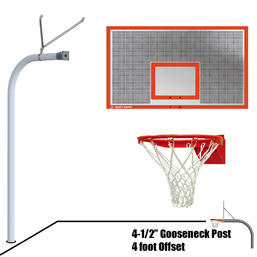 Jaypro Basketball System - Gooseneck (4-1/2 in. Pole with 4 ft. Offset) - 72 in. Perforated Aluminum Board - Flex Rim Goal Jaypro