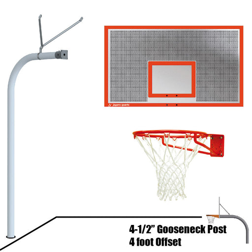 Jaypro Basketball System - Gooseneck (4-1/2 in. Pole with 4 ft. Offset) - 72 in. Perforated Aluminum Board - Super Goal Jaypro