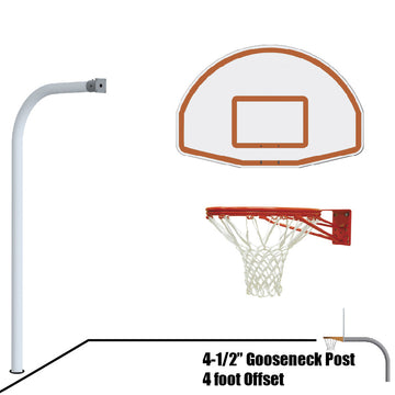 Jaypro Basketball System - Gooseneck (4-1/2 in. Pole with 4 ft. Offset) - 54 in. Aluminum Fan Board - Double Rim Goal
