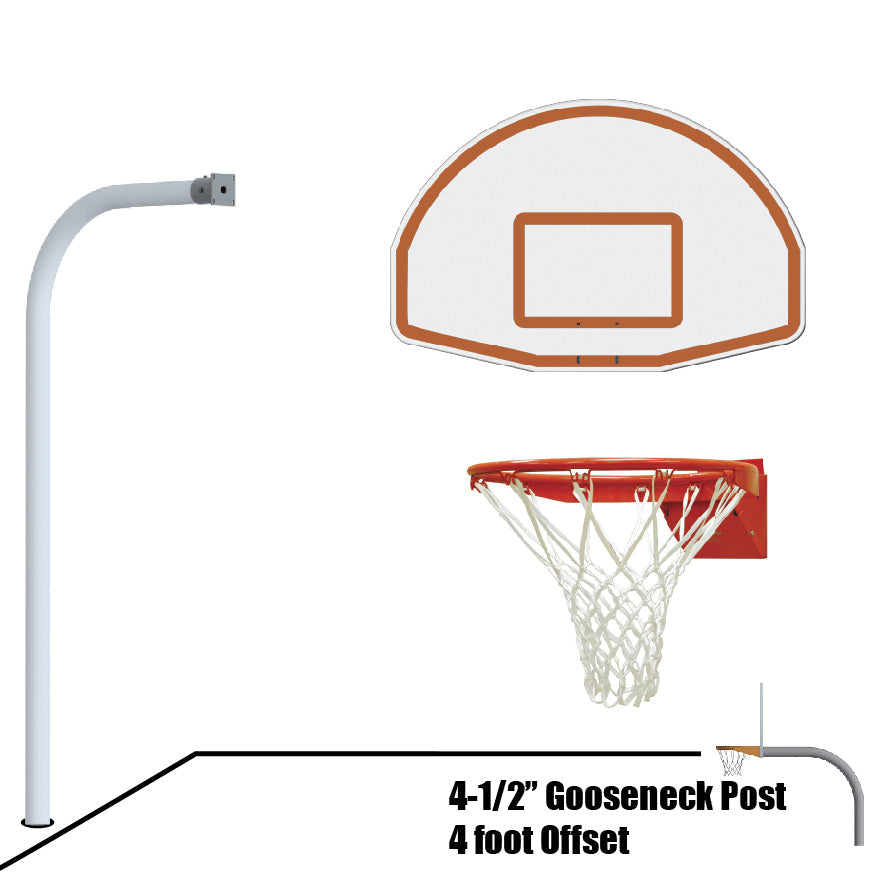Jaypro Basketball System - Gooseneck (4-1/2 in. Pole with 4 ft. Offset) - 54 in. Aluminum Fan Board - Flex Rim Goal Jaypro