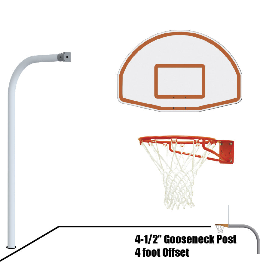 Jaypro Basketball System - Gooseneck (4-1/2 in. Pole with 4 ft. Offset) - 54 in. Aluminum Fan Board - Super Goal Jaypro