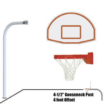 Jaypro Basketball System - Gooseneck (4-1/2 in. Pole with 4 ft. Offset) - 54 in. Aluminum Fan Board - Playground Breakaway Goal