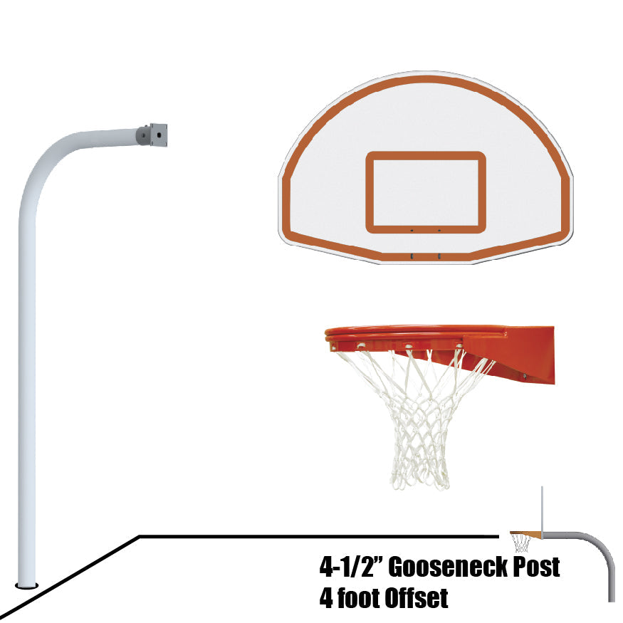 Jaypro Basketball System - Gooseneck (4-1/2 in. Pole with 4 ft. Offset) - 54 in. Aluminum Fan Board - Playground Goal Jaypro