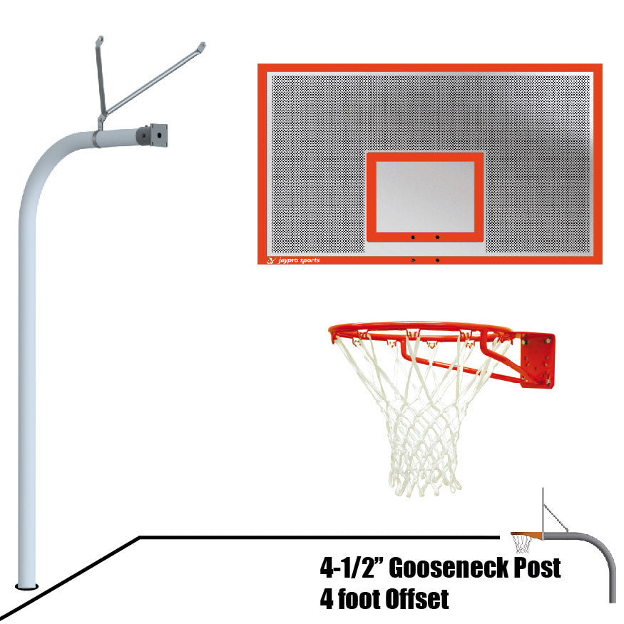 Jaypro Basketball System - Gooseneck (4-1/2 in. Pole with 4 ft. Offset) - 72 in. Perforated Steel Board - Super Goal Jaypro