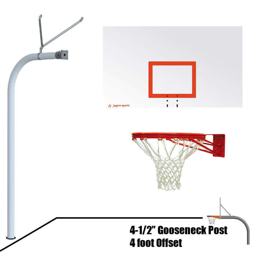 Jaypro Basketball System - Gooseneck (4-1/2 in. Pole with 4 ft. Offset) - 72 in. Steel Board - Double Rim Goal Jaypro