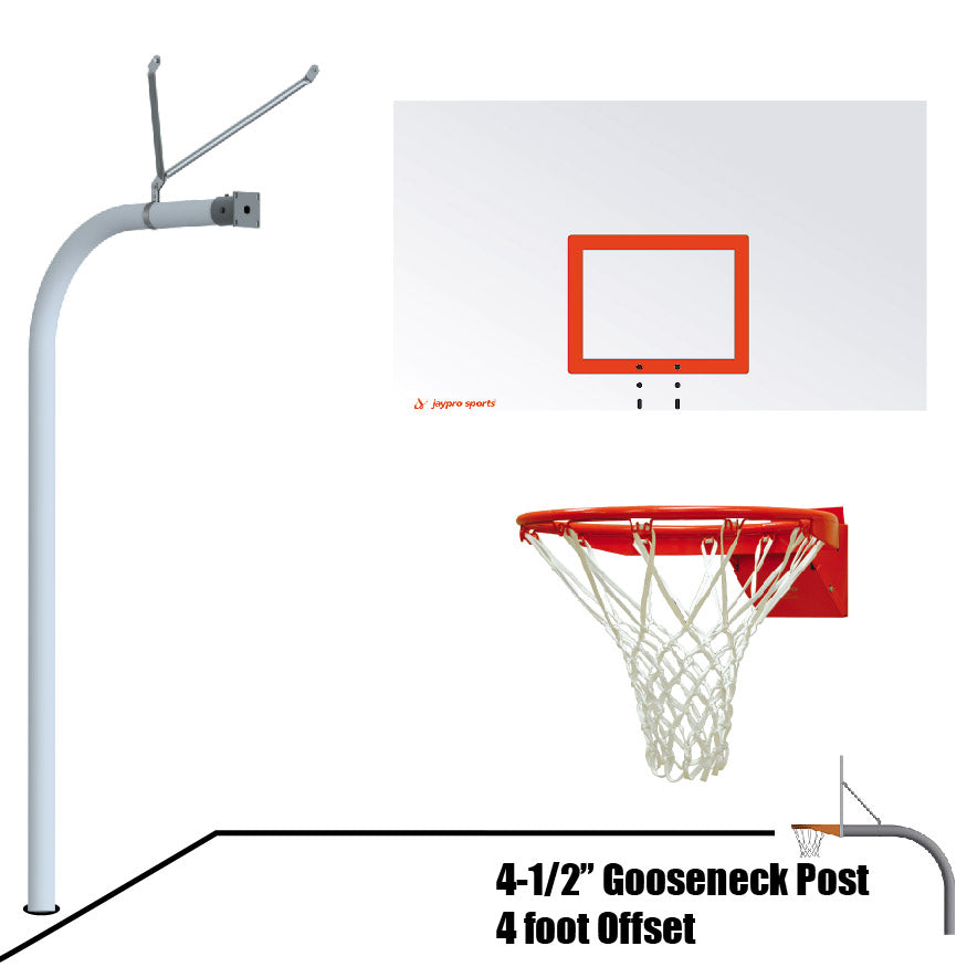Jaypro Basketball System - Gooseneck (4-1/2 in. Pole with 4 ft. Offset) - 72 in. Steel Board - Flex Rim Goal Jaypro