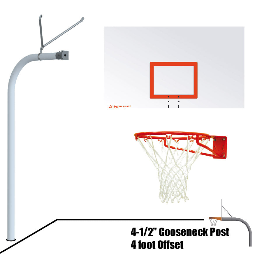 Jaypro Basketball System - Gooseneck (4-1/2 in. Pole with 4 ft. Offset) - 72 in. Steel Board - Super Goal Jaypro