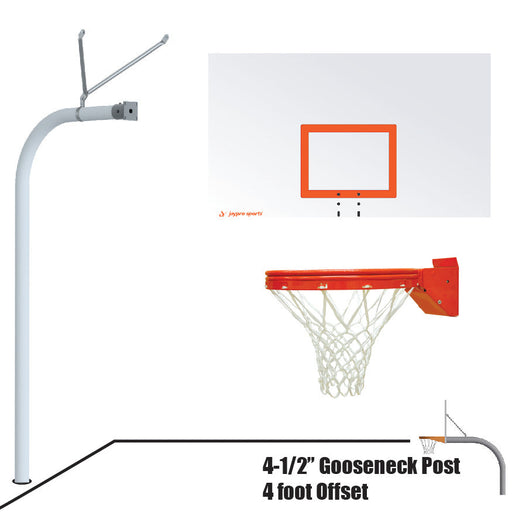 Jaypro Basketball System - Gooseneck (4-1/2 in. Pole with 4 ft. Offset) - 72 in. Steel Board - Playground Breakaway Goal Jaypro