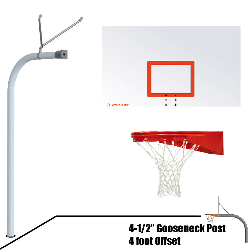 Jaypro Basketball System - Gooseneck (4-1/2 in. Pole with 4 ft. Offset) - 72 in. Steel Board - Playground Goal Jaypro