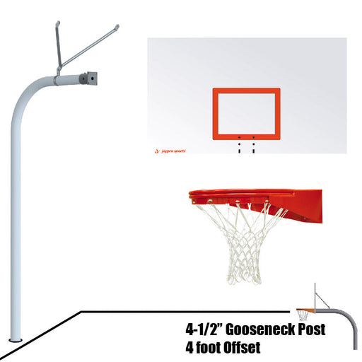 Jaypro Basketball System - Gooseneck (4-1/2 in. Pole with 4 ft. Offset) - 72 in. Steel Board - Playground Goal Jaypro