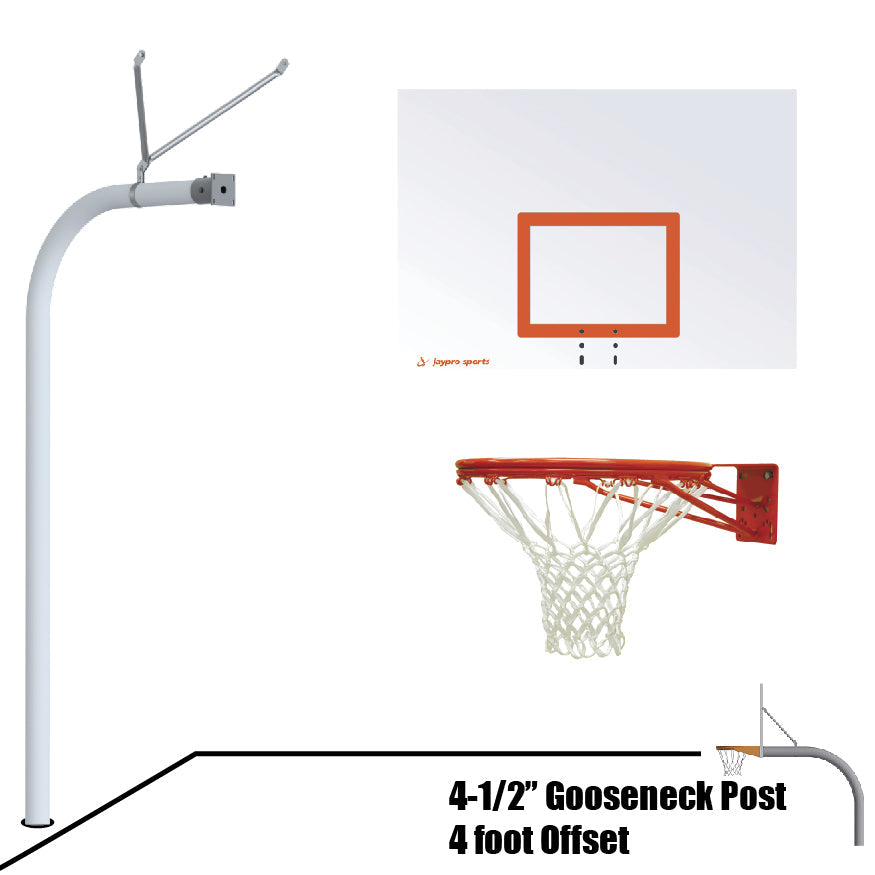 Jaypro Basketball System - Gooseneck (4-1/2 in. Pole with 4 ft. Offset) - 60 in. Steel Board - Double Rim Goal Jaypro