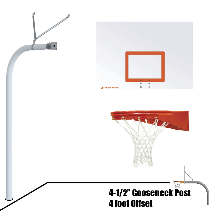 Jaypro Basketball System - Gooseneck (4-1/2 in. Pole with 4 ft. Offset) - 60 in. Steel Board - Playground Goal Jaypro
