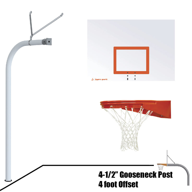 Jaypro Basketball System - Gooseneck (4-1/2 in. Pole with 4 ft. Offset) - 60 in. Steel Board - Playground Goal Jaypro