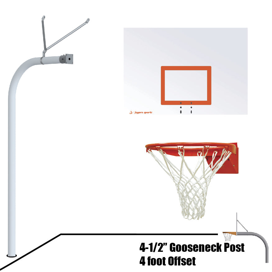Jaypro Basketball System - Gooseneck (4-1/2 in. Pole with 4 ft. Offset) - 60 in. Steel Board - Flex Rim Goal Jaypro
