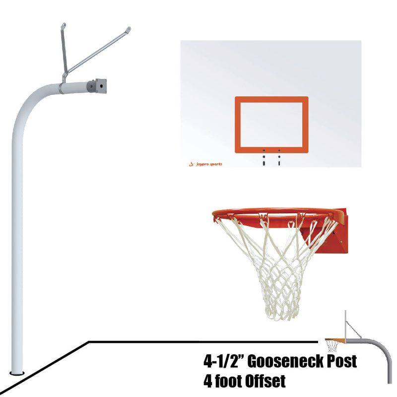 Jaypro Basketball System - Gooseneck (4-1/2 in. Pole with 4 ft. Offset) - 60 in. Steel Board - Flex Rim Goal Jaypro