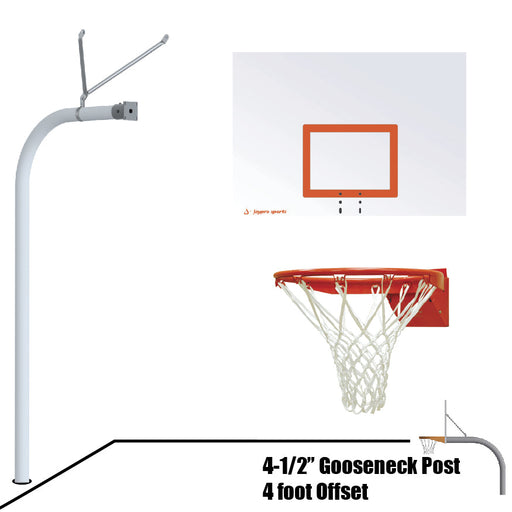 Jaypro Basketball System - Gooseneck (4-1/2 in. Pole with 4 ft. Offset) - 60 in. Steel Board - Flex Rim Goal Jaypro