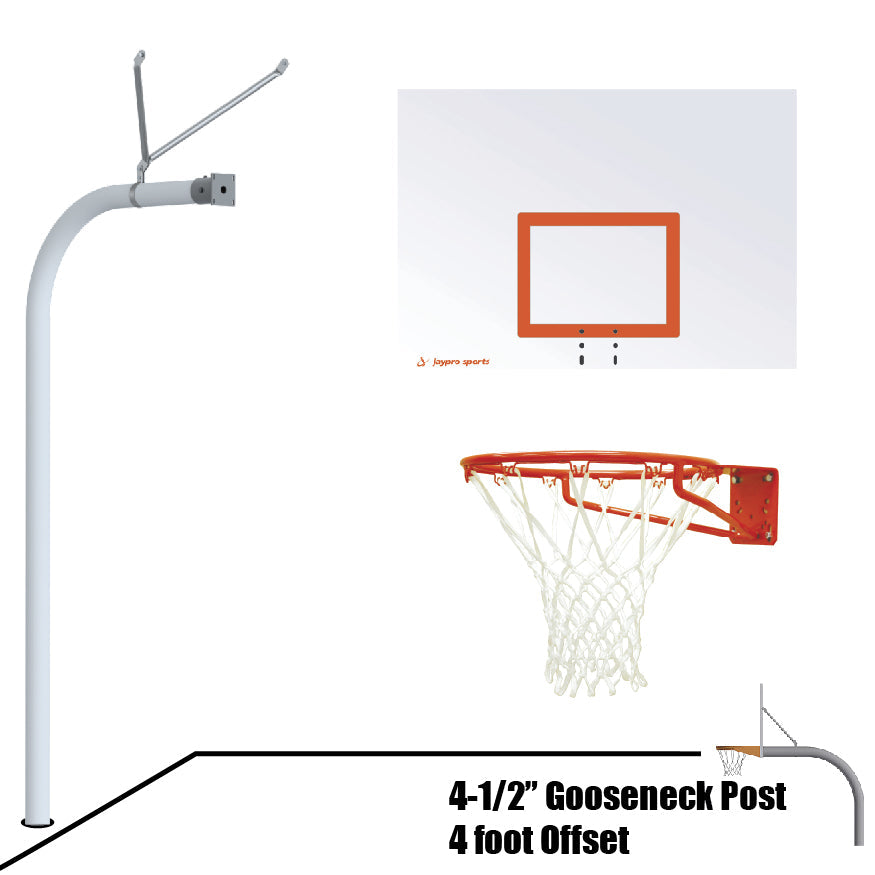 Jaypro 996-ST-SG - Basketball System - Gooseneck (4-1/2 in. Pole with 4 ft. Offset) - 60 in. Steel Board - Super Goal Jaypro