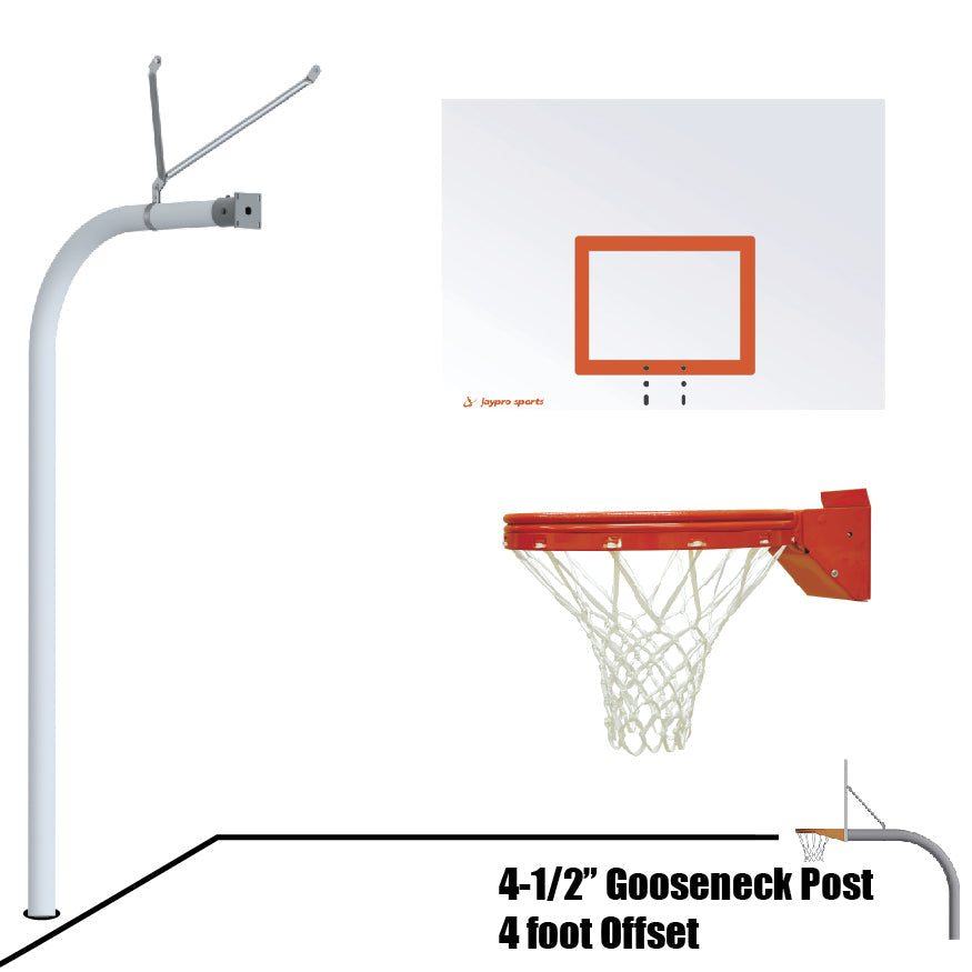 Jaypro Basketball System - Gooseneck (4-1/2 in. Pole with 4 ft. Offset) - 60 in. Steel Board - Playground Breakaway Goal Jaypro