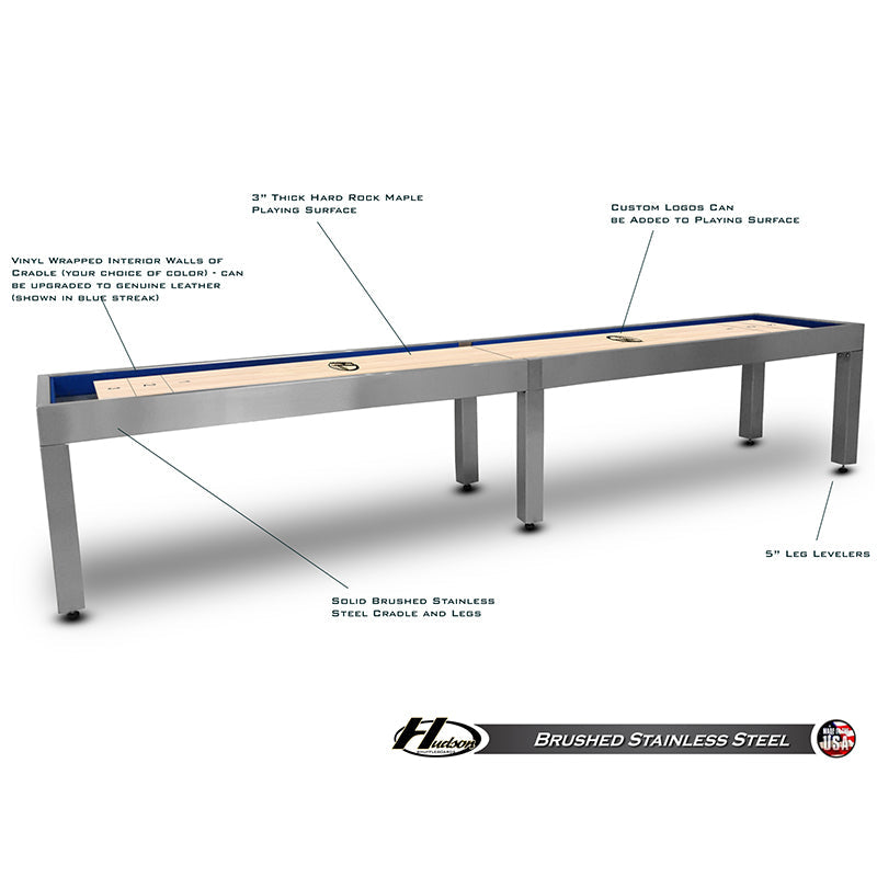 Hudson 16' Brushed Stainless Steel Shuffleboard Table