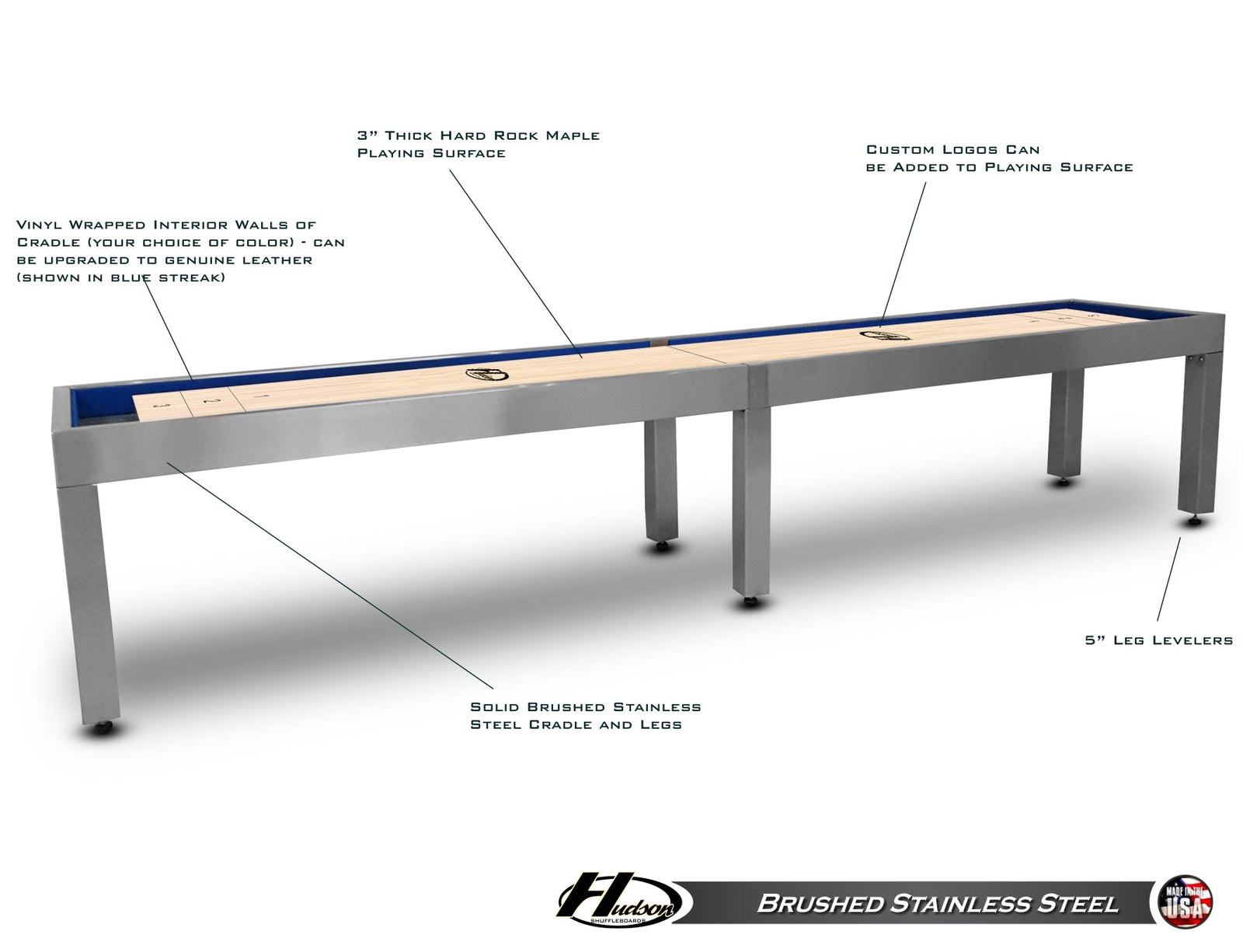 Hudson 14' Brushed Stainless Steel Shuffleboard Table
