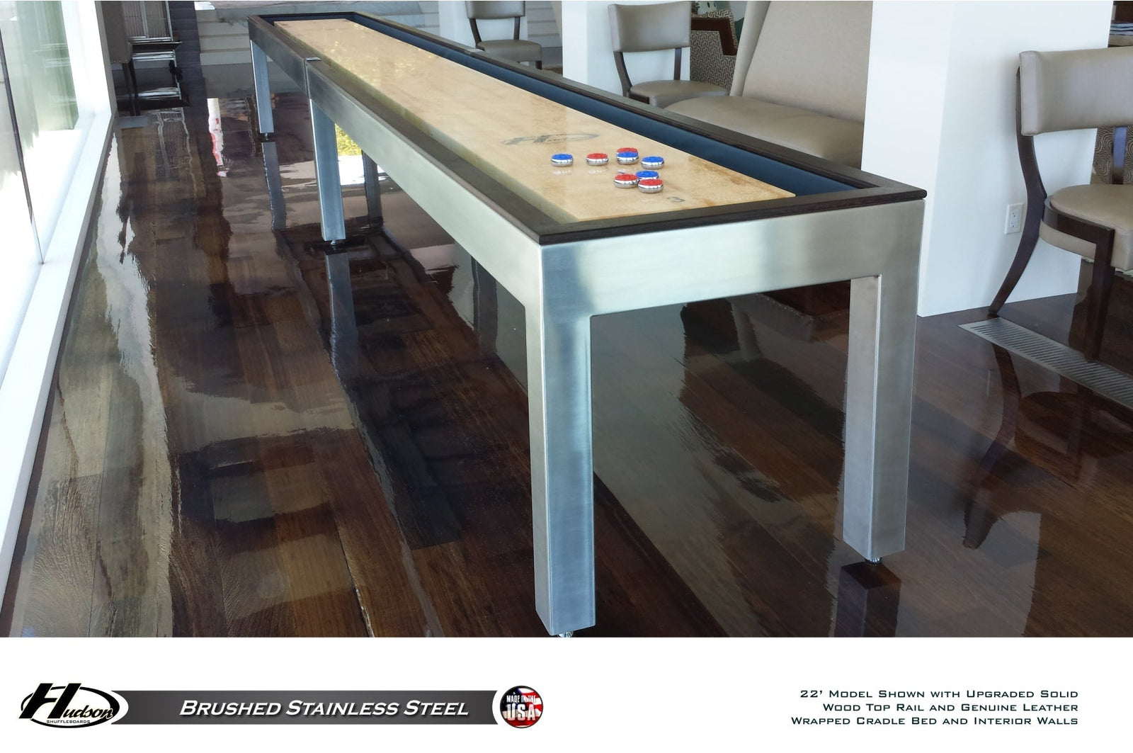 Hudson 9' Brushed Stainless Steel Shuffleboard Table