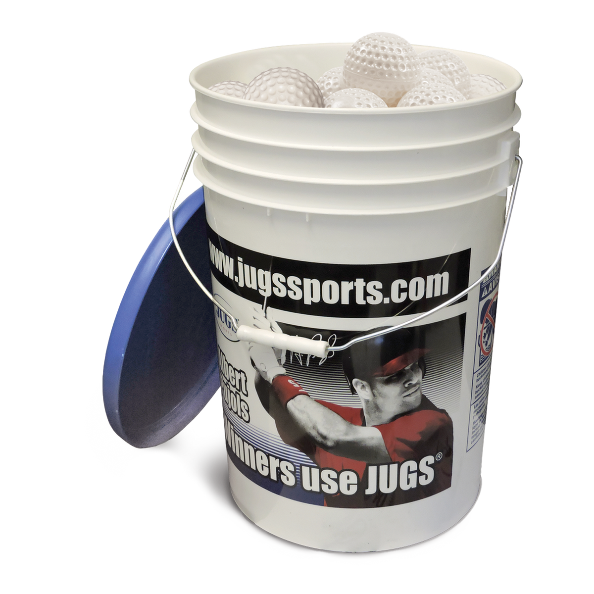 JUGS Bucket of JUGS White Dimpled Sting-Free Baseballs JUGS Sports