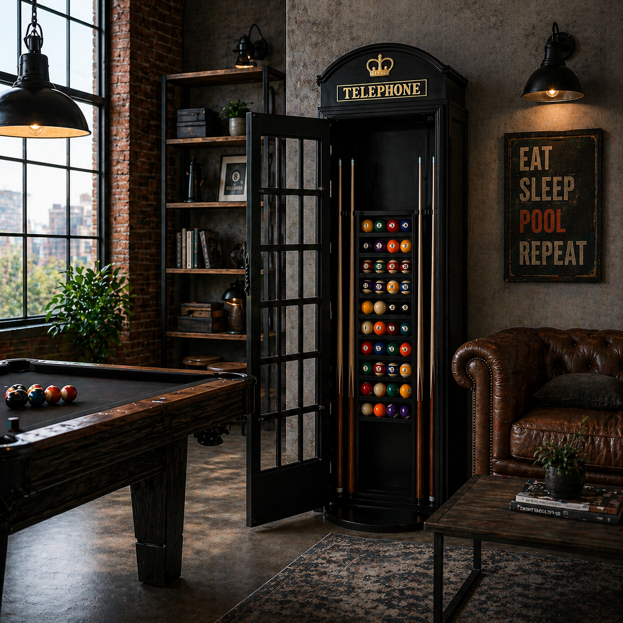 RAM Game Room English Phone Booth Cue Holder