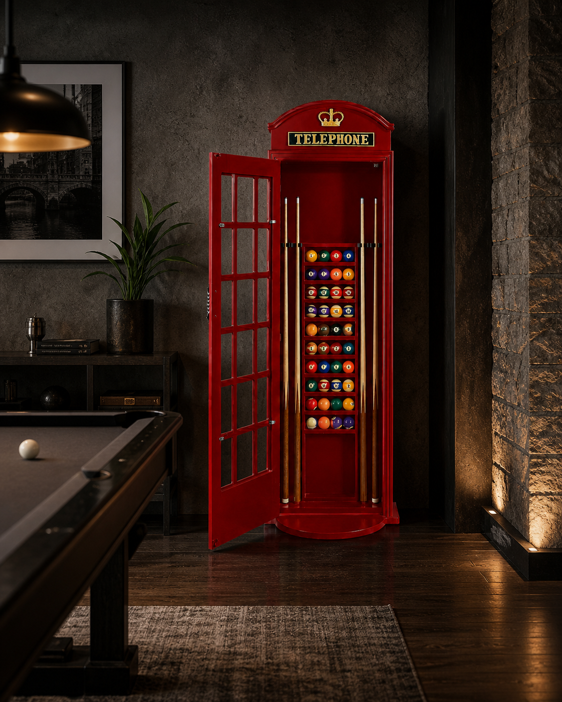 RAM Game Room English Phone Booth Cue Holder