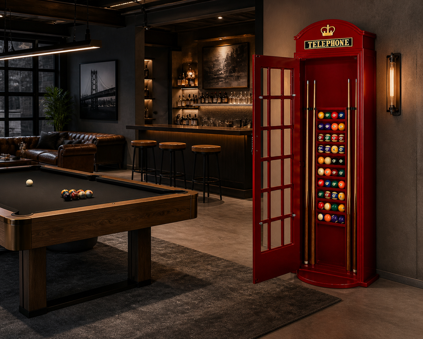 RAM Game Room English Phone Booth Cue Holder