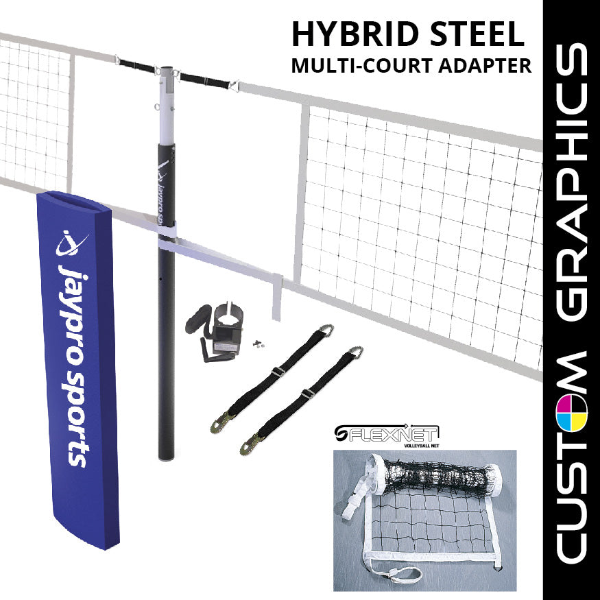 Jaypro Hybrid Steel Volleyball Net Center Upright System with Custom Graphics (3-1/2 in. Floor Sleeve) - NFHS, NCAA, USVBA Compliant Jaypro