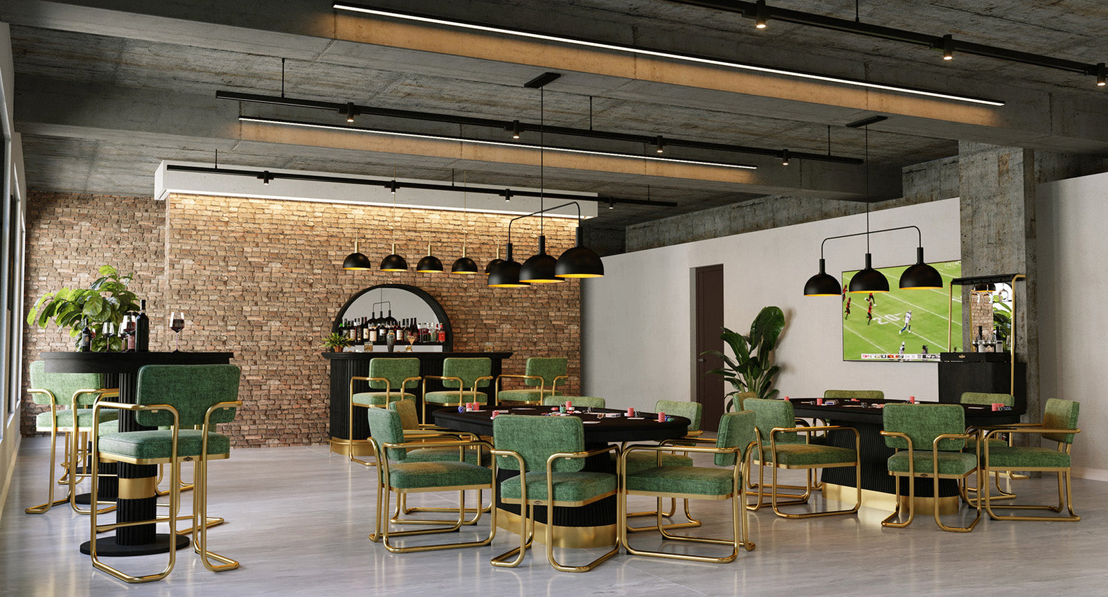 RAM Game Room Prohibition Game / Dining Chair – Vintage Green & Brass
