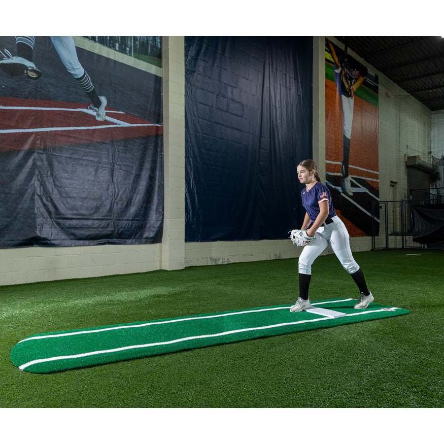 Jaypro Softball Practice Mat with Spikes with Lines / Lanes (Green)