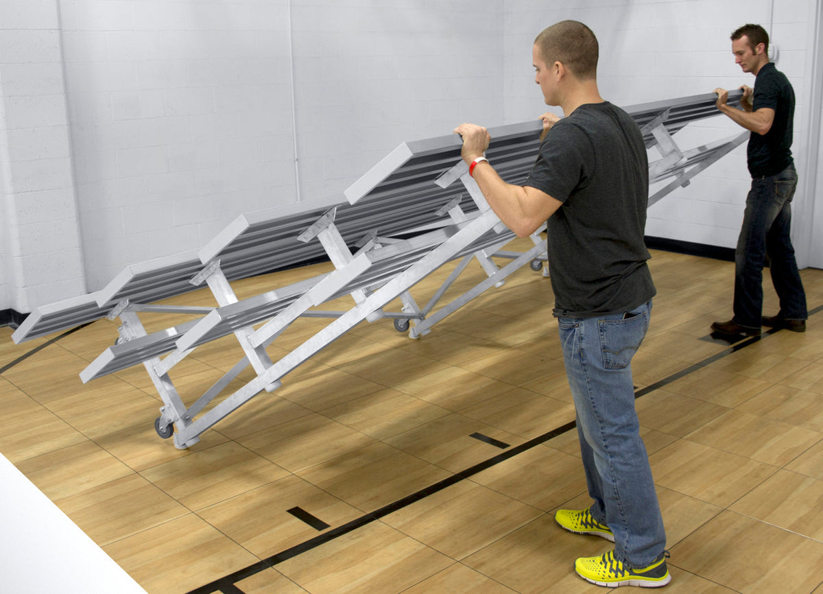 Gared Spectator Tip n’ Roll 7′ 6″ Low Rise Bleacher, 4 Row, Double Foot Plank Gared