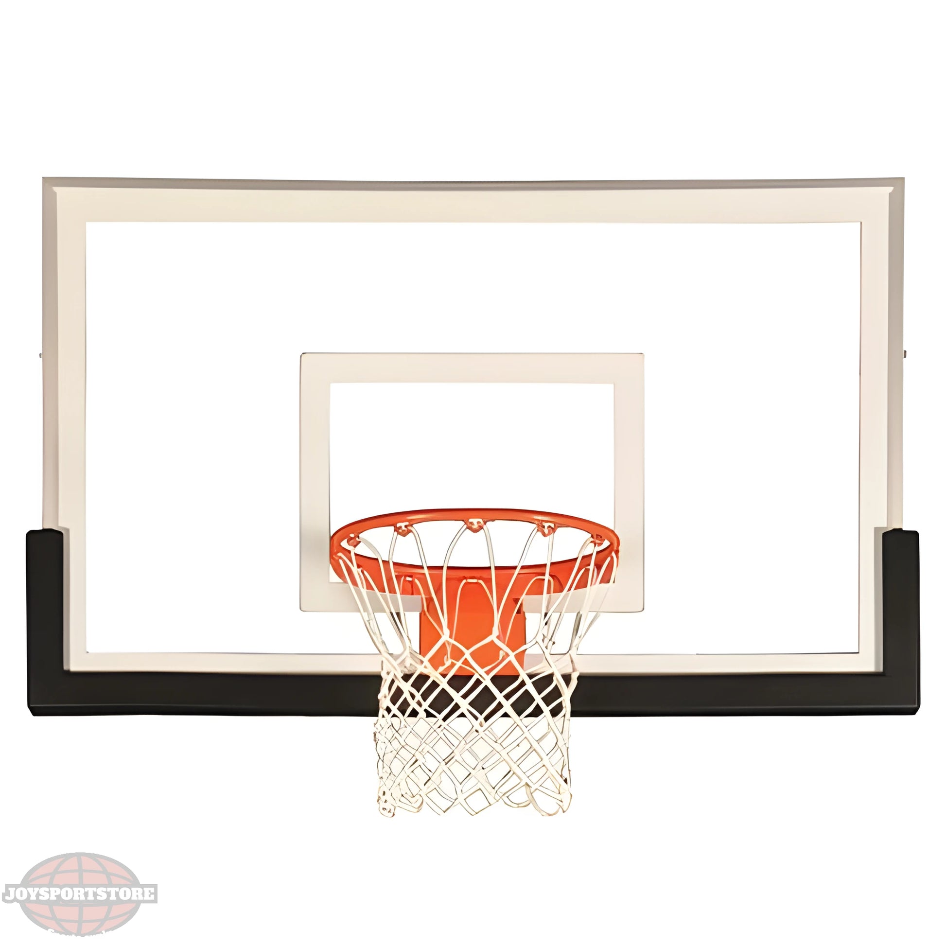 Jaypro clear basketball backboard with orange rim and white net for indoor or outdoor play