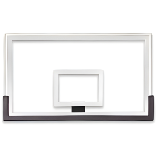 Ironclad white basketball backboard with black bottom edge designed for durability and outdoor play