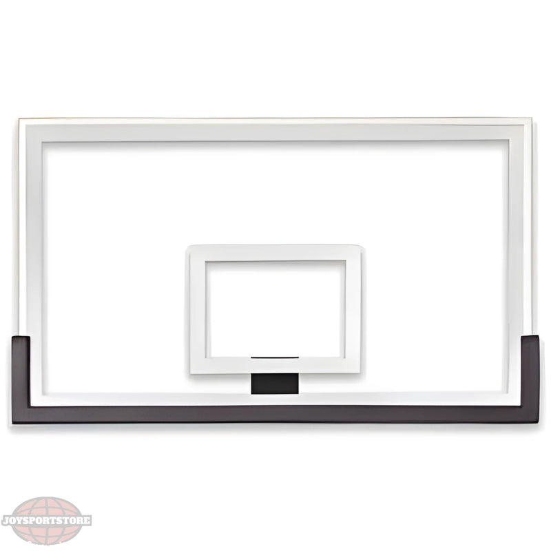 Ironclad white basketball backboard with black bottom edge designed for durability and outdoor play