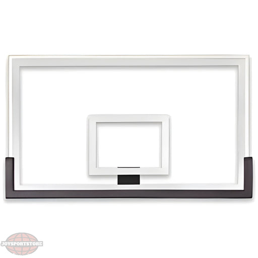 Ironclad white basketball backboard with black bottom edge designed for durability and outdoor play