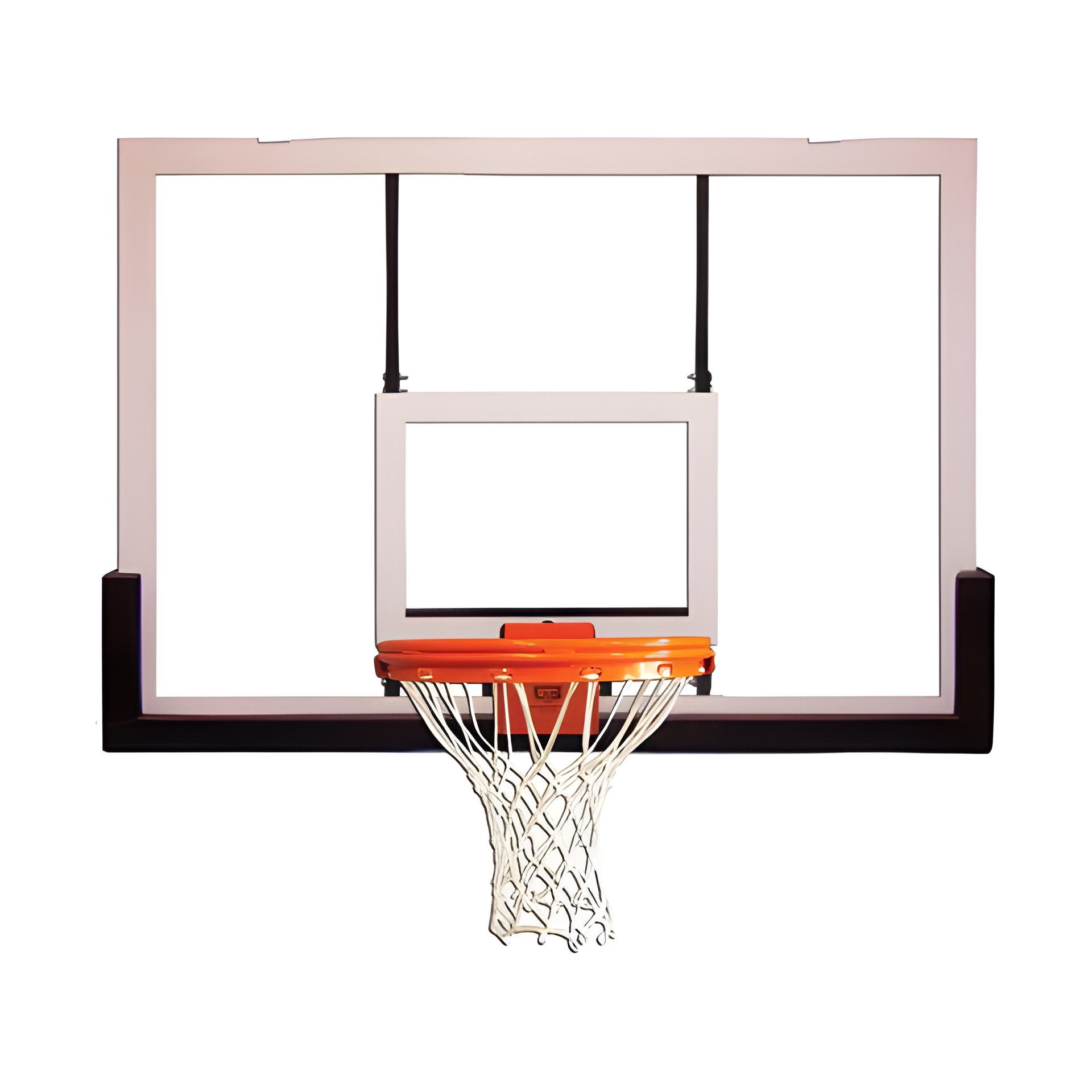 Gared basketball backboard with orange rim and white net for outdoor and indoor basketball play