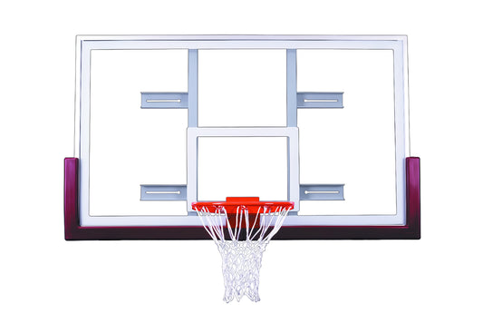FIRST TEAM basketball backboard with clear tempered glass and red rim basketball hoop