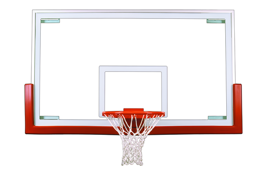 FIRST TEAM basketball backboard with red trim and attached hoop with net for outdoor play